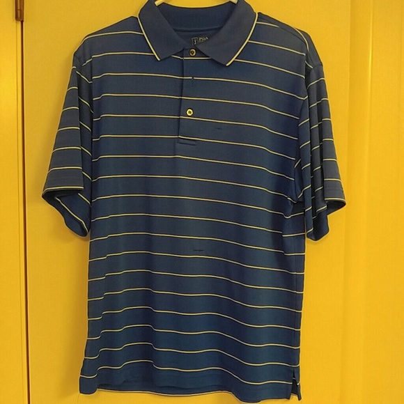 Blue and white stripe golf shirt