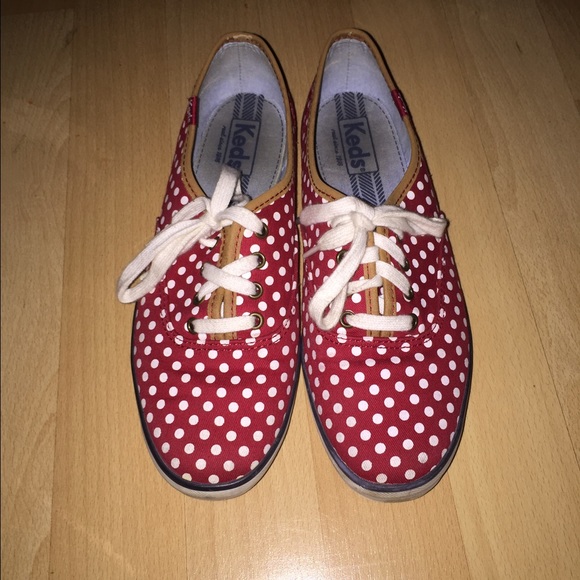 Super cute white and red polka dot Keds!