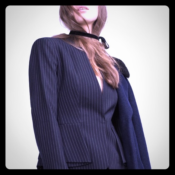 Zara navy pinstripe peplum blazer
