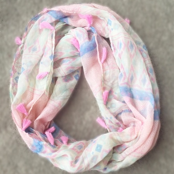 Infinity Scarf with pink tassels