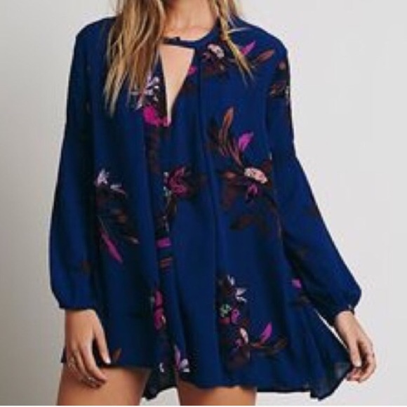 Free People Tops - Free people blue tree swing tunic shirt dress