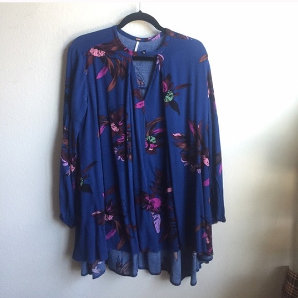 Free people blue tree swing tunic shirt dress - Picture 2 of 4