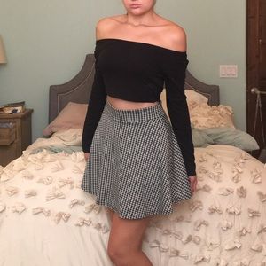 black and white houndstooth checkered skater skirt