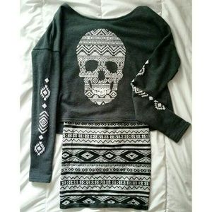 Long Sleeve Crop Skull Sweater