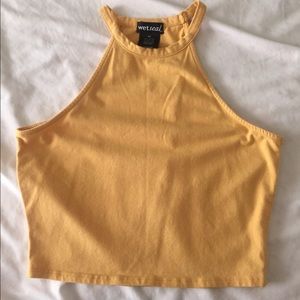 Wet seal yellow high neck cropped tank top