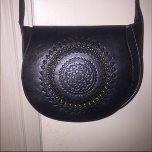 Black embroidered cross body bag