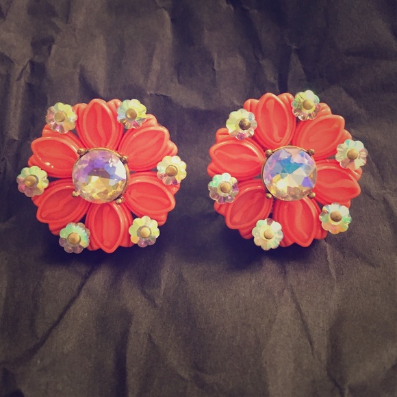 J. Crew coral and jeweled statement earrings