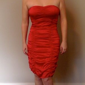 Express Silk Blend Stretchy Ruched Strapless Dress