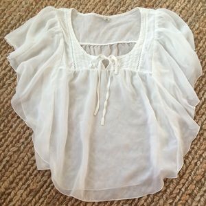 White Flutter-Sleeve Blouse