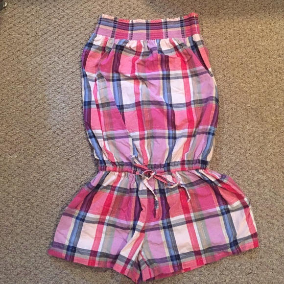 Express Plaid Strapless Romper