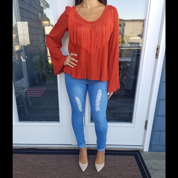 LAST M❗️Orange fringe top - Picture 4 of 4