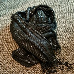 Black and metallic silver scarf with end fringe