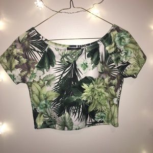 Forever 21 floral / green plant printed crop top