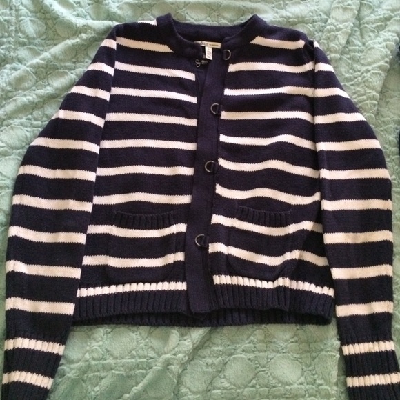 Navy Blue Striped Bass & Co. Sweater/Cardigan