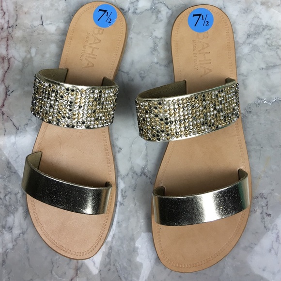 Bahia leather gold crystal blingy glitz sandals - Picture 3 of 4