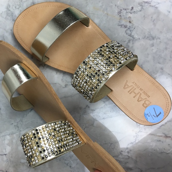 Bahia leather gold crystal blingy glitz sandals - Picture 2 of 4