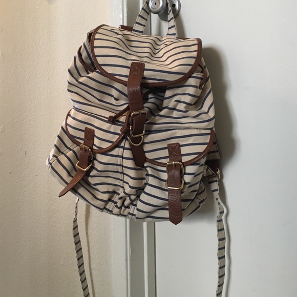 Beige and blue striped backpack from F21!