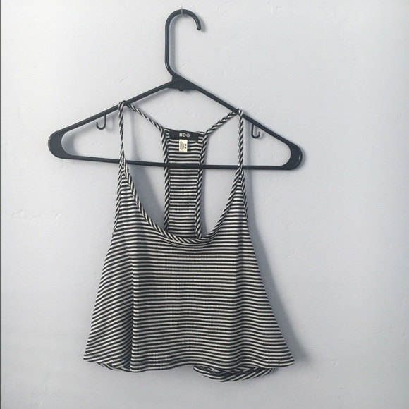 Blue and white stripped flowy crop top