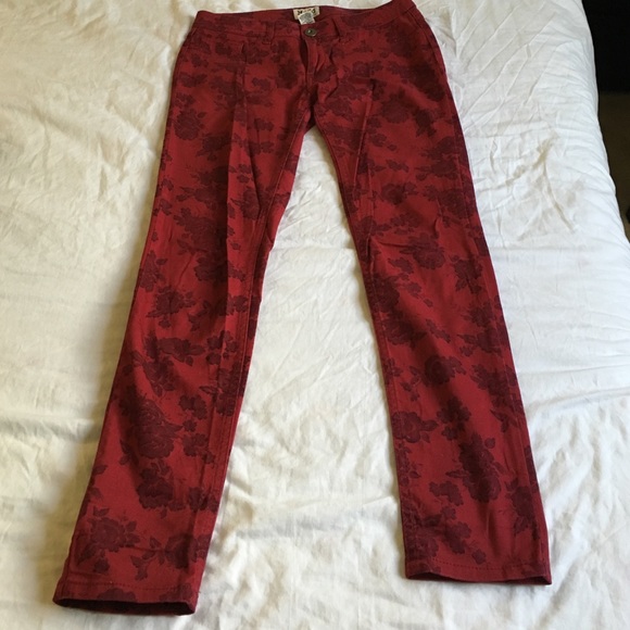 floral red chinos