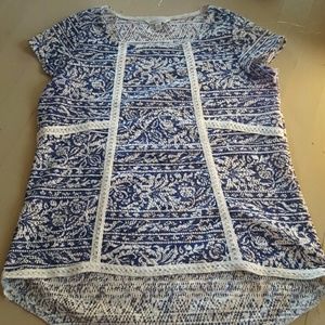 Blue and white lace top