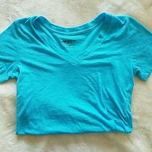 Bright blue V-neck