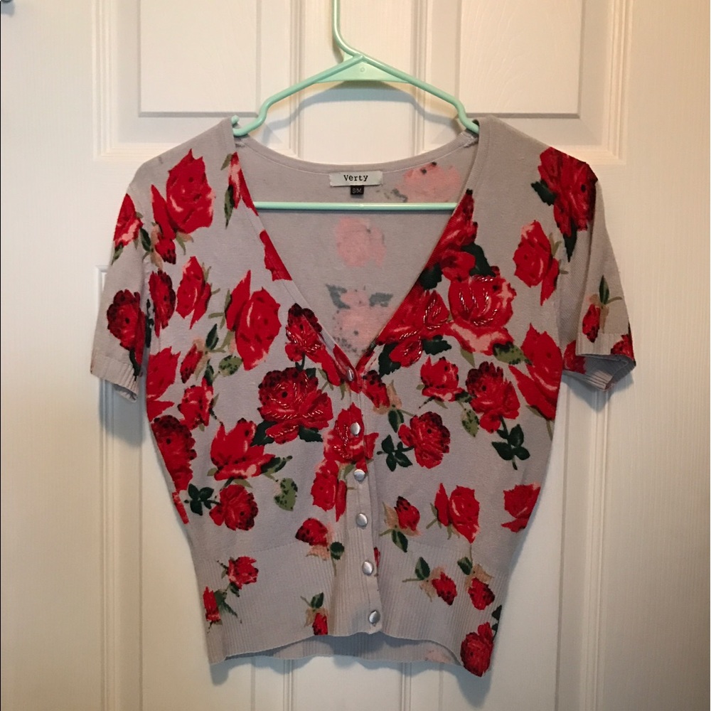 Spring Red Rose Cap Sleeve Cardigan