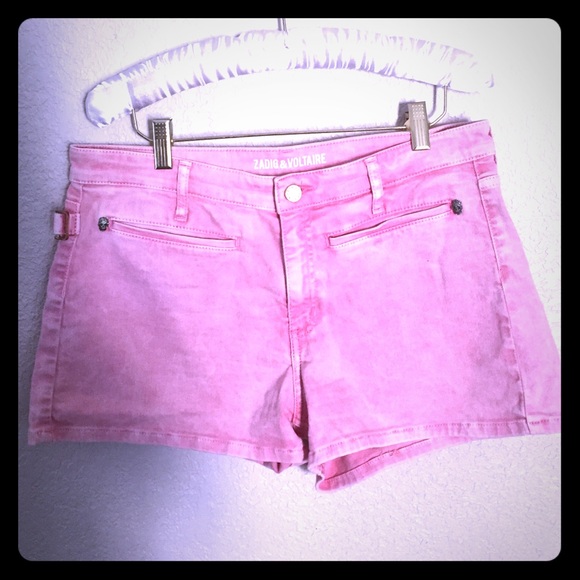 Distressed pink jean shorts
