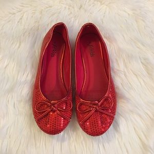 Red sequin ballet flats
