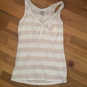 White and cream striped tank top with pocket