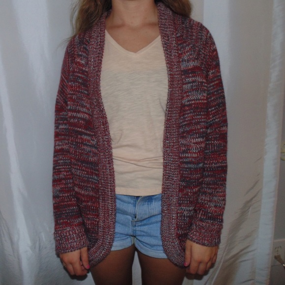 Red patterned cardigan