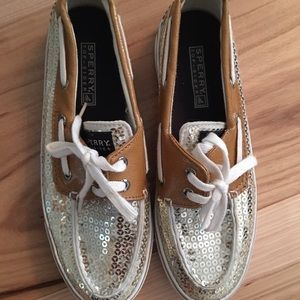Gold sequins Sperry Boat shoes size 6 almost new!