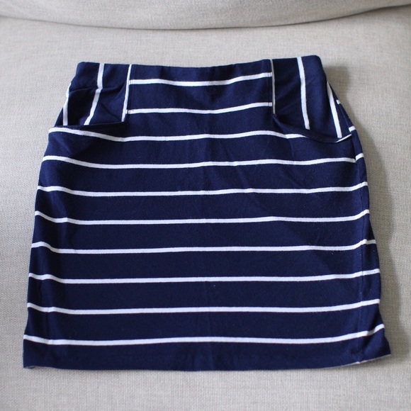 Navy and White Striped Skirt