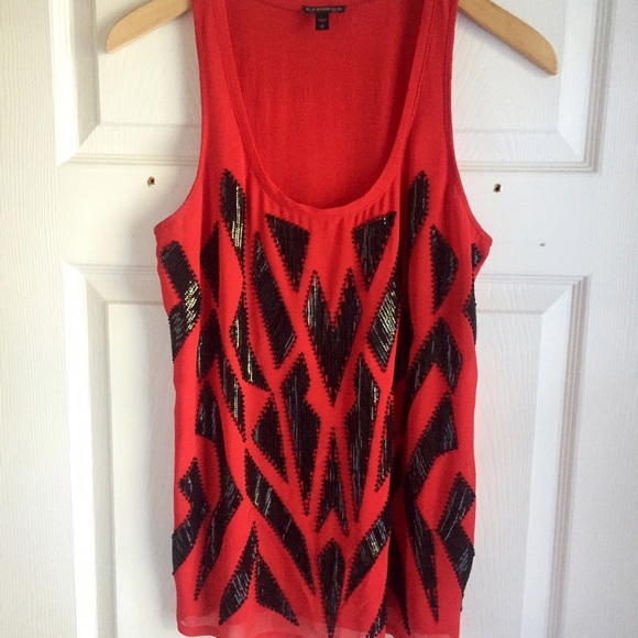 Express red tank with black embellishment