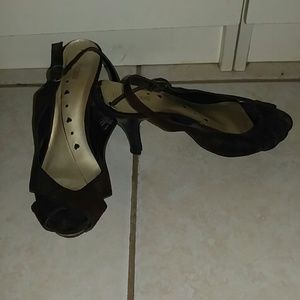 Brown peep toe heels