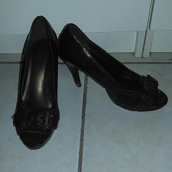 Brown peep toe heels