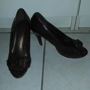 Brown peep toe heels