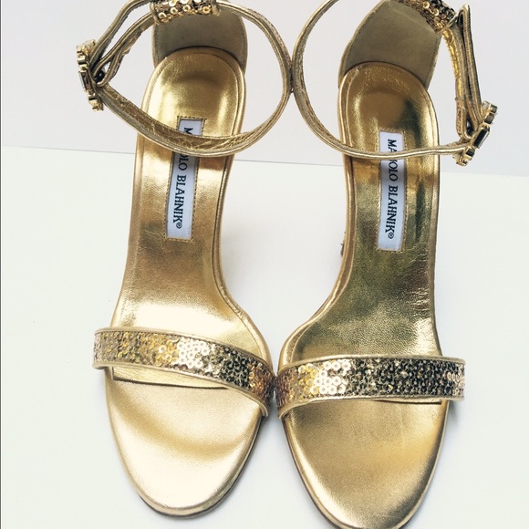 Gold sequined Manolo Blahnik heels New in Box