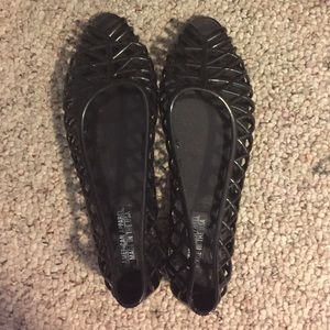 black jelly sandals