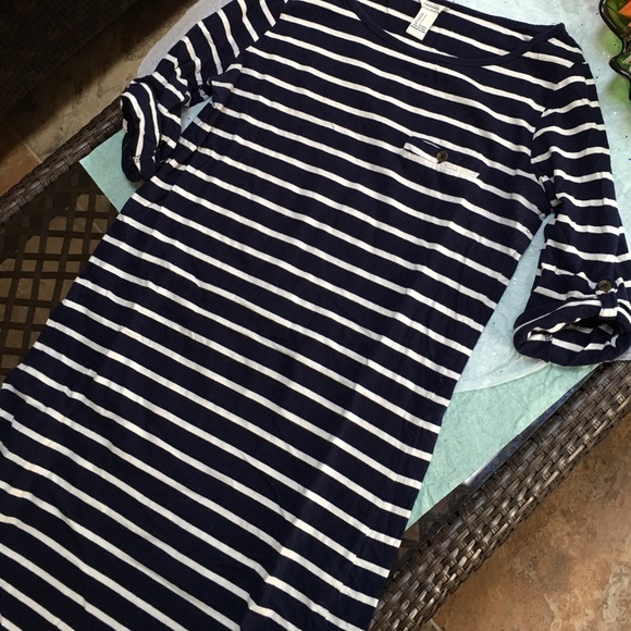 Nautical striped quarter sleeve tee shirt dress