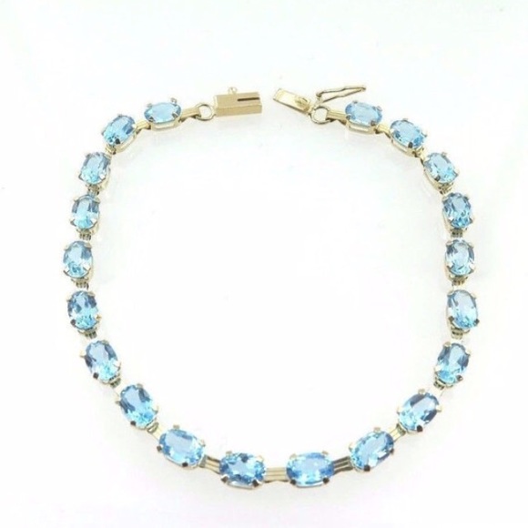 10k Yellow Gold Women's Blue Topaz Tennis Bracelet