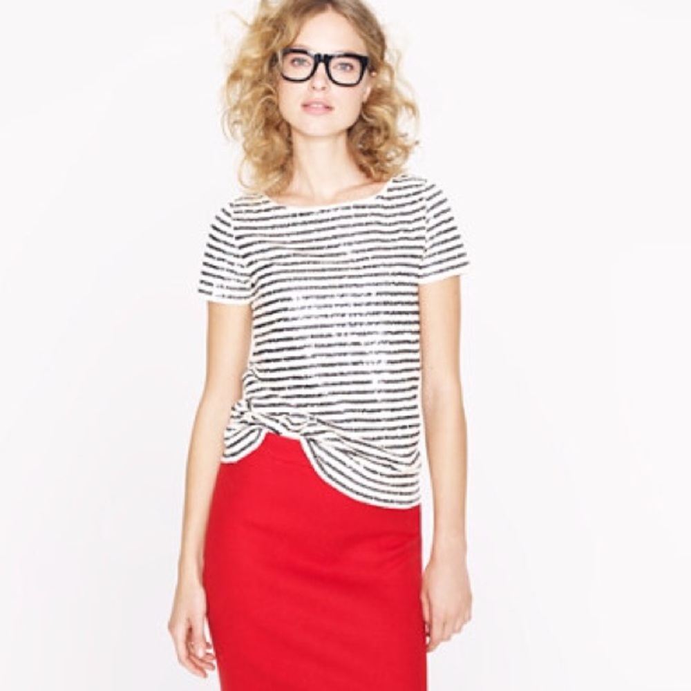 Black and white stripe sequin top