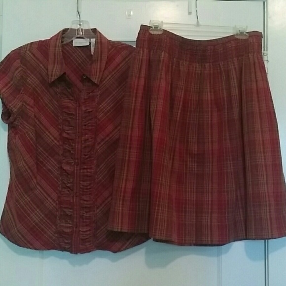 SALE! Pink plaid shirt and skirt set
