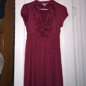 Dark red polyester dress.