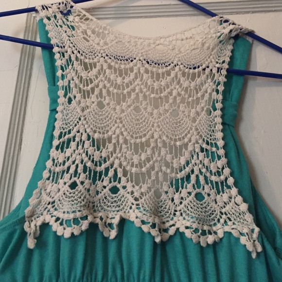 Super cute teal tank with laced back. - Picture 2 of 2