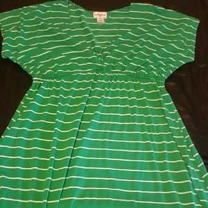2/$15 Green & White Stripped Dress