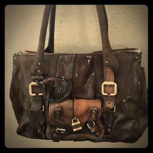 Authentic Chloe patent leather handbag in brown