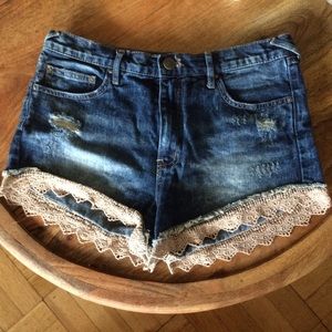 Free people lacey denim cutoff shorts