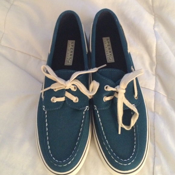 Canvas Sperry Boat Shoes in Dark Teal - Picture 1 of 3