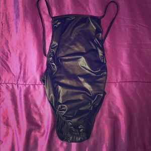 Black leather leotard