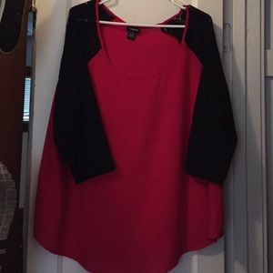 Dressy red and black laced sleeve top from Torrid.